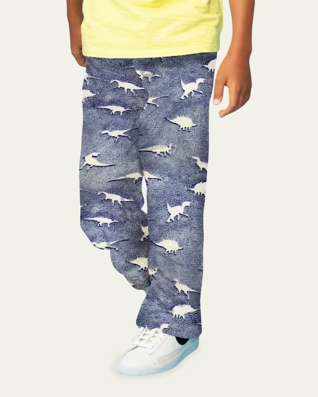 Boy's Dinosaur Track Glow-in-the-Dark Jogger Pants, Size XS-L